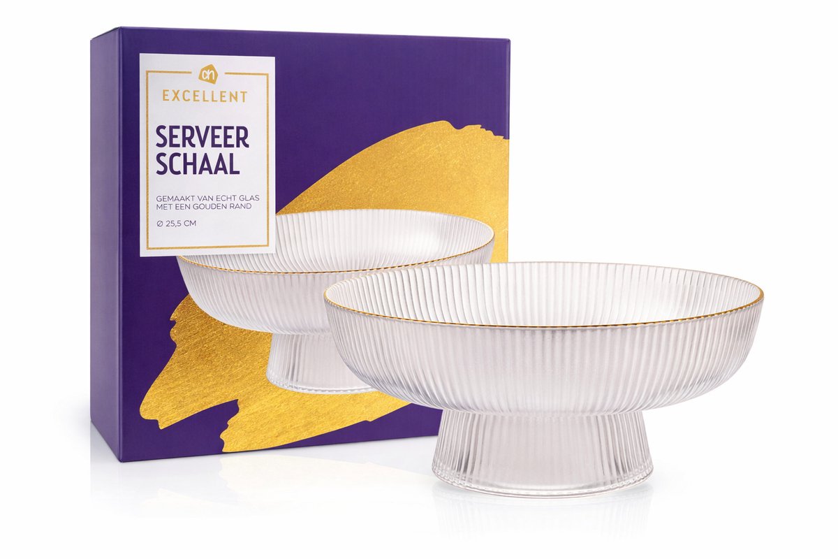 Serveerschaal - Serveerbord - Schaal - Glas met gouden rand