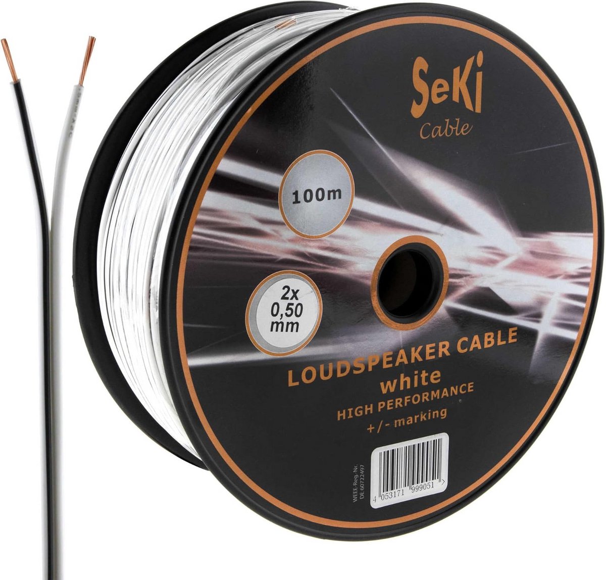 100m Witte Luidsprekerkabel 2x0,50mm² CCA Audiokabel