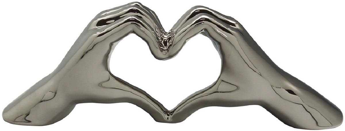 Gilde Handwerk - Heart Sign Hands XL - Beeld Sculptuur - zilver - Keramiek - 10x45x15 cm