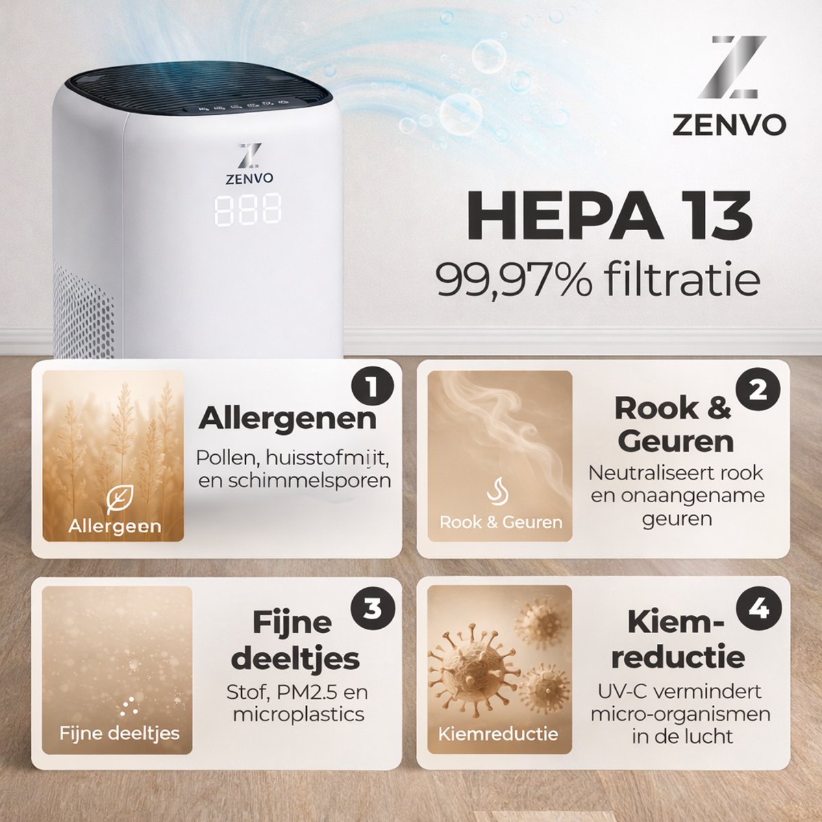Zenvo HEPA 13 Luchtfilter voor Zenvo Luchtreiniger XL - Air Purifier - Clean Air — afbeelding 3