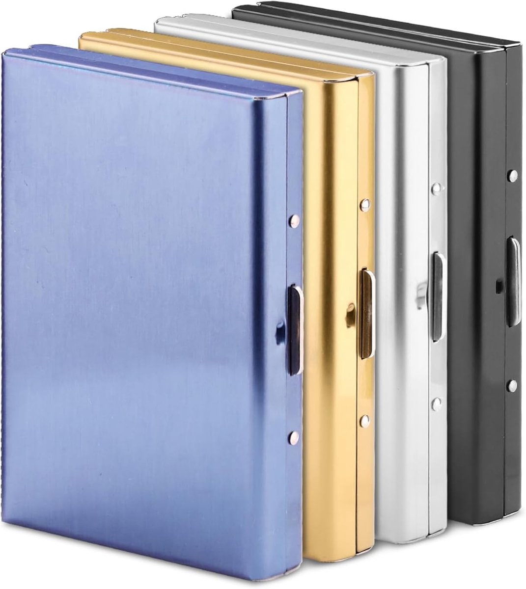 4 Pack RFID Blocking Credit Card Holder - Stainless Steel Slim Small Credit Card Wallet - 6 Slots Metal Hard Case Protector Business Card Holder voor Mannen en Vrouwen - zwart + zilver + blauw + goud