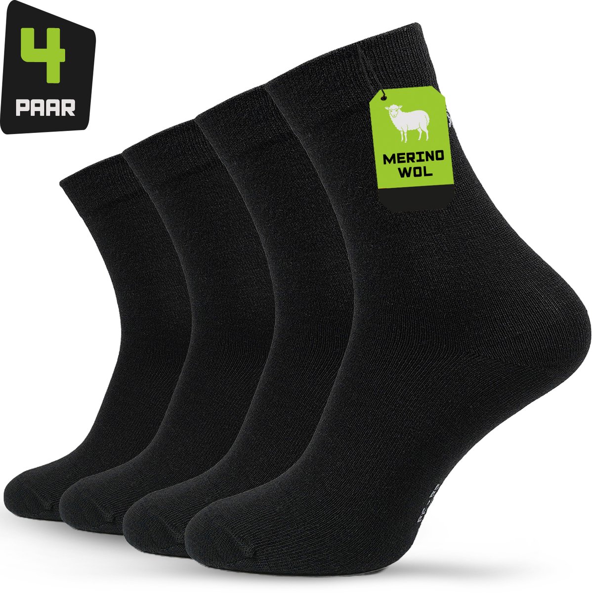 Premium Sokken Heren & Dames Merino Wol Maat 39/42 - 4-paar - Zwarte Wollen Sokken - 40% Merino Wol - Warme Sokken - Europese Productie - 94Activewear