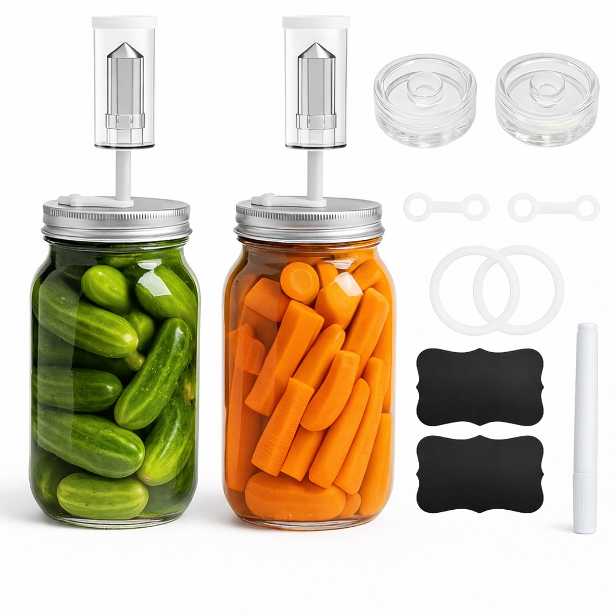BOTC Fermentatieset voor Mason - 2x 900 ml - Fermentatiepot met brede opening - Inmaak-/Zuurkoolset