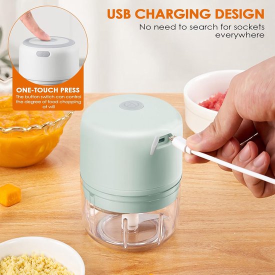 Mini Hakmolen Elektrisch - 250ML - Groentesnijder - Babyvoeding blender - Foodprocessor - USB Oplaadbaar - Blender - Keukenmachine - Portable Chopper — afbeelding 2