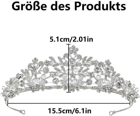 Kristallen Bruiloft Tiara Kroon met Strassteentjes Prinses Diadeem voor Verjaardag Kristal Strass Metaallegering Strassteentjes Dames Bruid Haaraccessoires, Eén maat, Metaal, Kristal