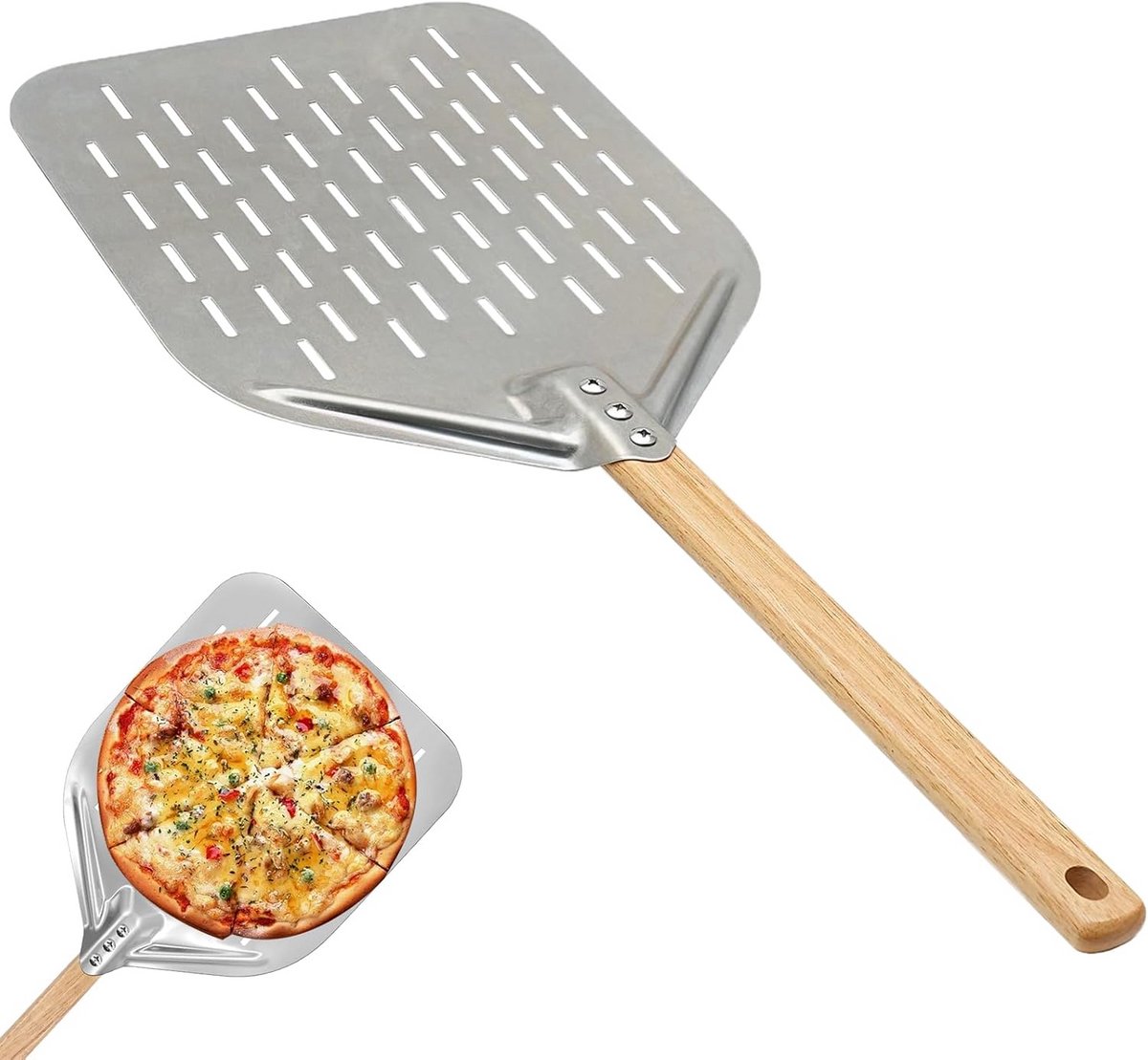 Grote Geperforeerde Pizzaschep 40x30 cm met Afneembaar Handvat - Metaal