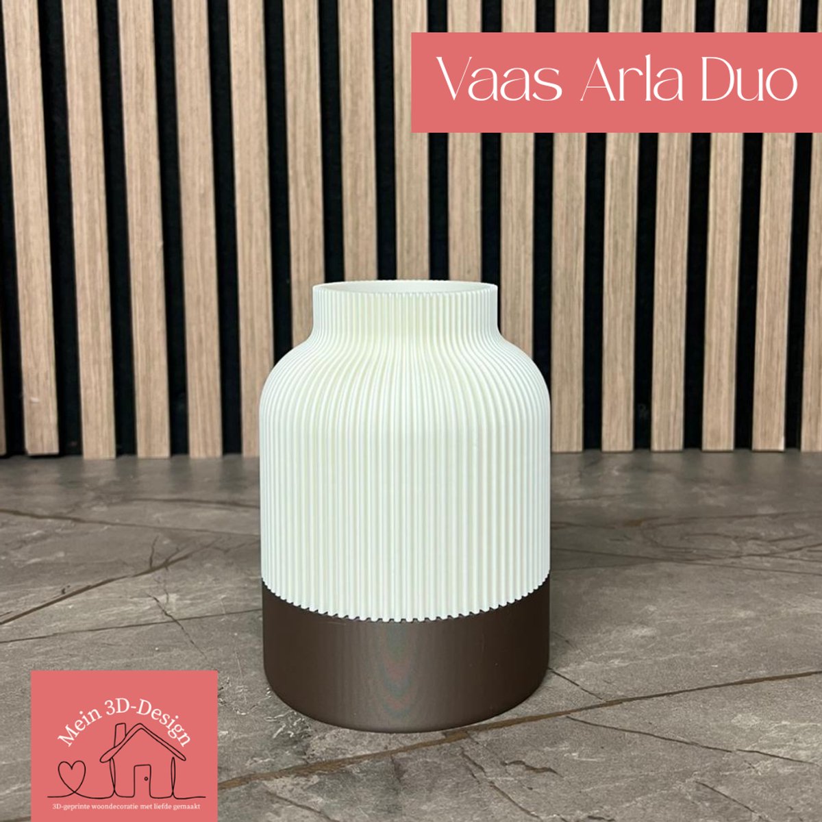 Vaas Arla Duo - Japandi style - 3D geprint - Kunstbloemen - Legobloemen