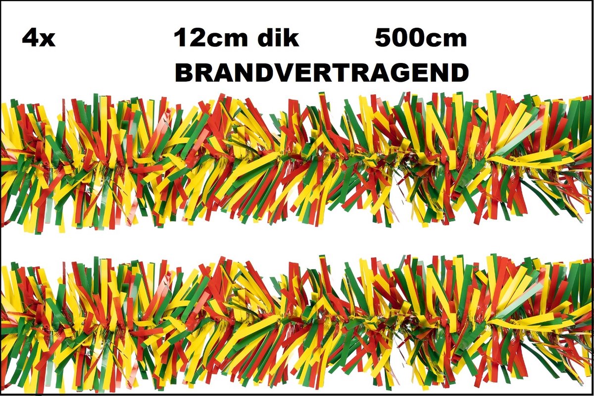 4x Luxe Brandvertagende Guirlande rood/geel/groen 5 mtr met dikte 12 cm - Brandvertragend Carnaval