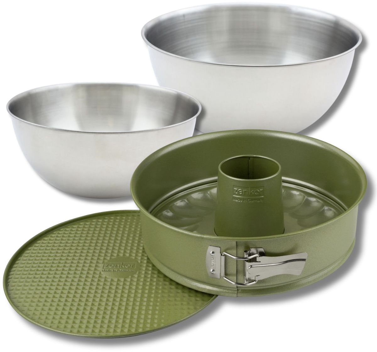 Bakkerset met springvorm en savarinvorm 26 cm, 2 mengkommen en spatel Zenker