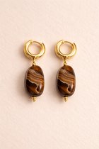 Lundholm luxe Oorbellen Dames met Kraal Hanger - Bruin - Premium Stainless Steel Jewellery Goud kleurig - Oorringen dames - in luxe Geschenkverpakking my Ylle Serie - Scandinavisch Design