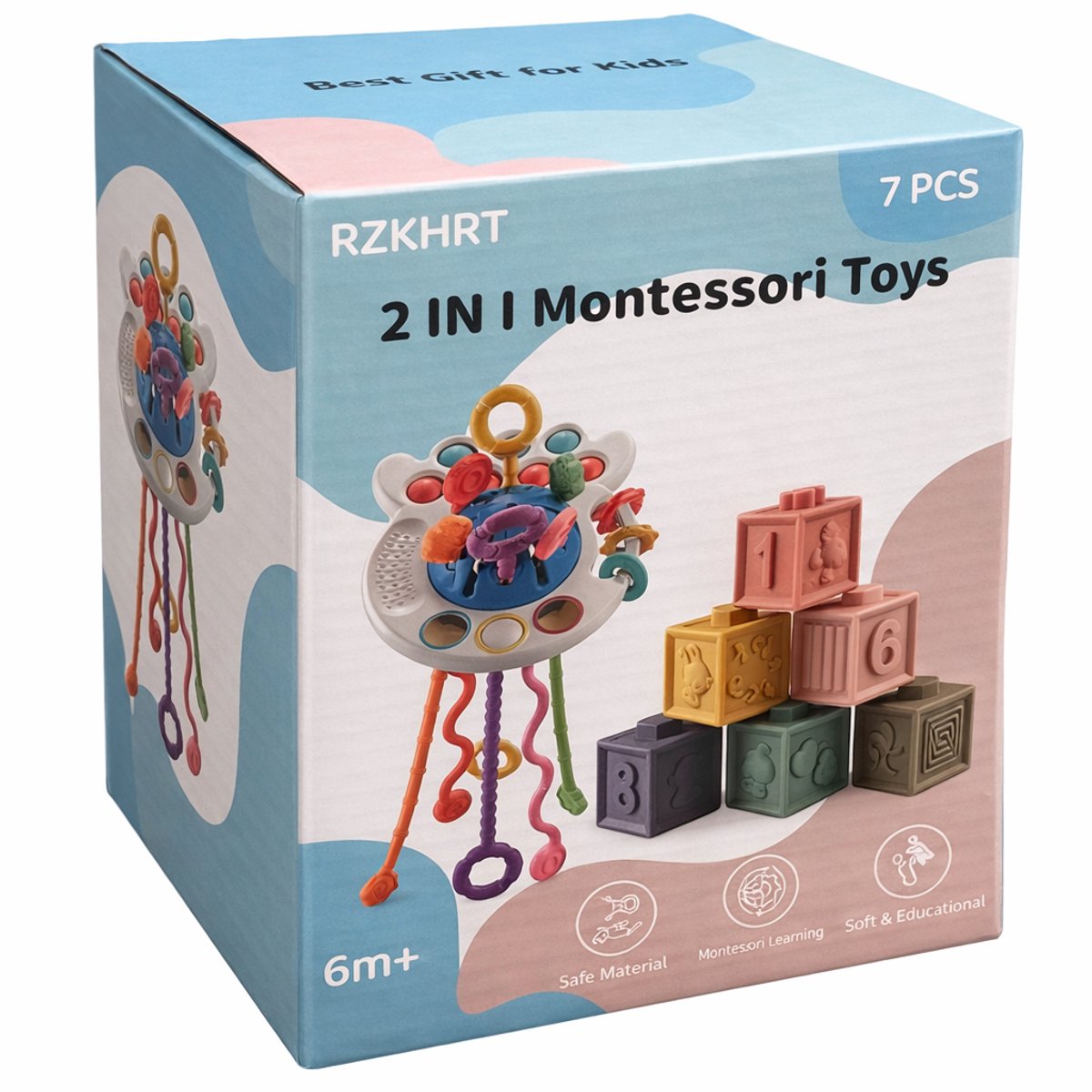 Baby Speelgoed - Speelgoed 1 Jaar - Montessori Speelgoed - Kinderspeelgoed - 2 in 1 Stapelblokken & Bijtring — afbeelding 2