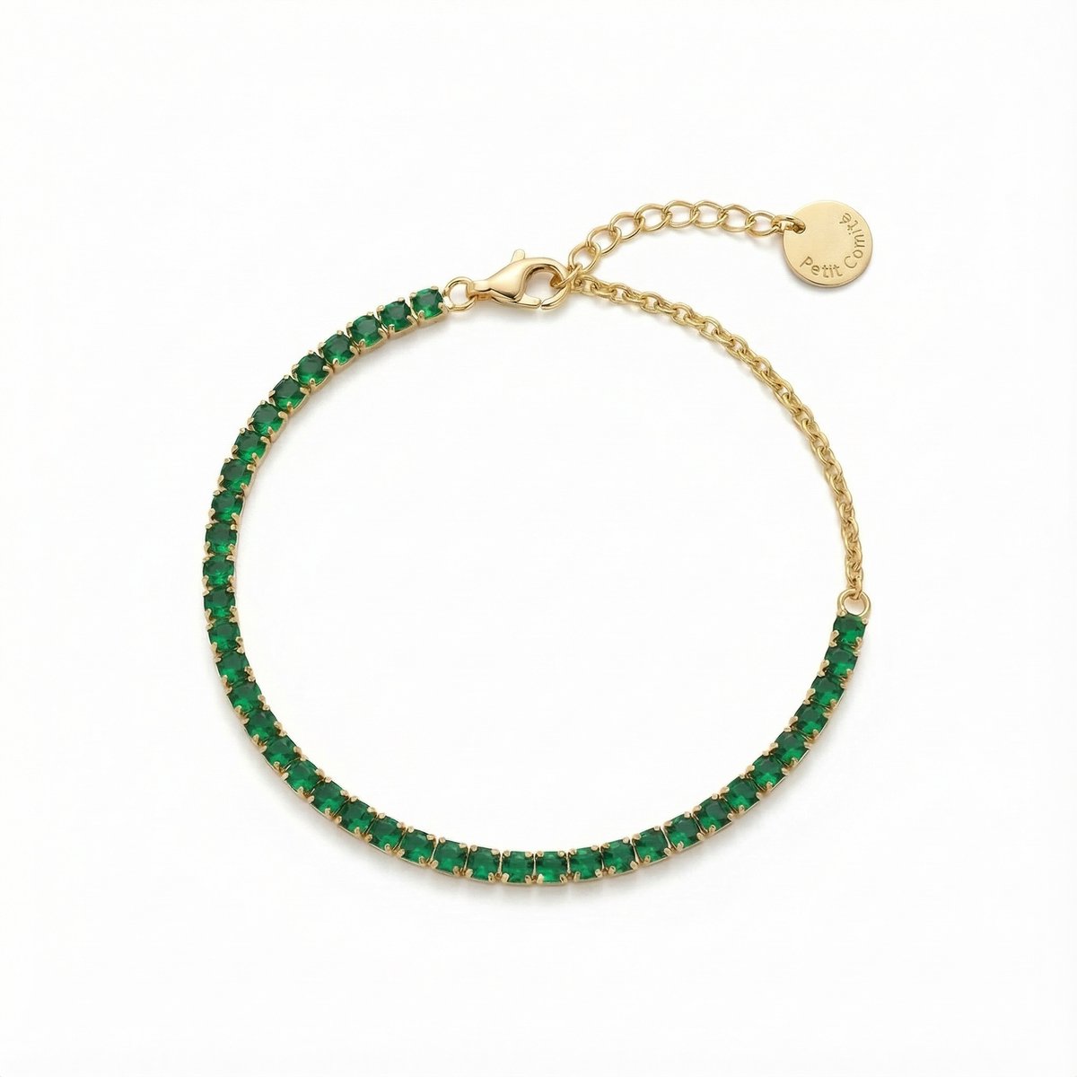 Petit Comité - Armband Dames Goudkleurig Tennis Bracelet - Geboortesteen Mei Smaragd - 925 Sterling Zilver - 18k Gold Plated