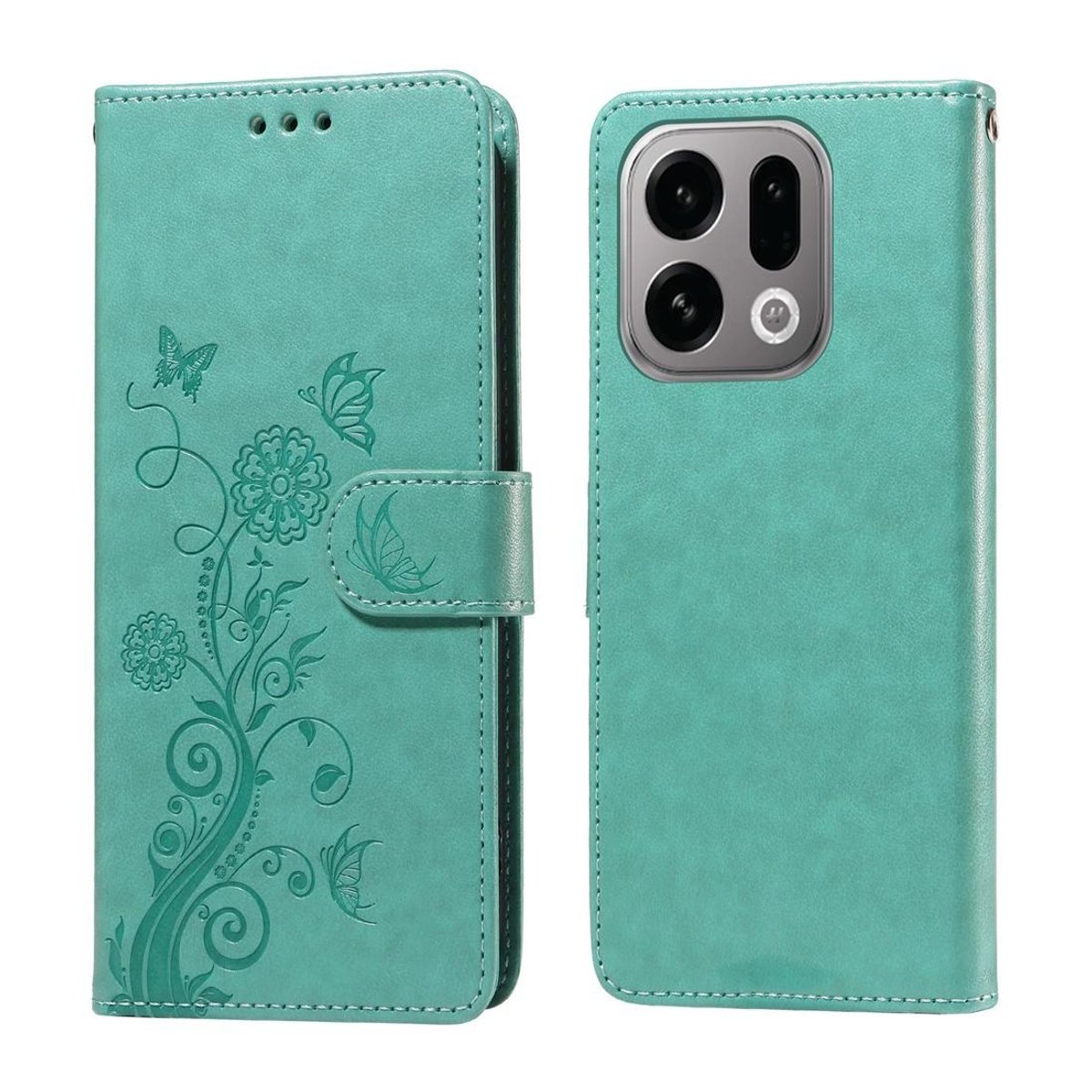 Mobigear Telefoonhoesje geschikt voor OPPO Find X9 Hoesje | Mobigear Flowers Bookcase Portemonnee | Pasjeshouder voor 3 Pasjes | Telefoonhoesje voor Pinpas / OV Kaart / Rijbewijs - Groen