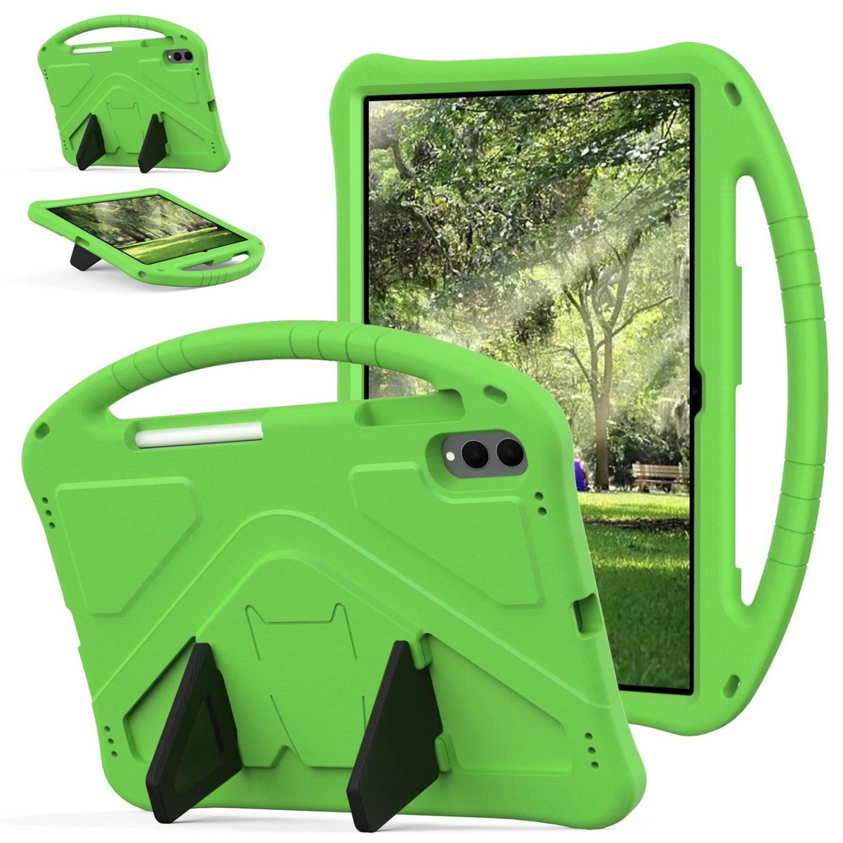 Mobigear Tablethoes geschikt voor Samsung Galaxy Tab S11 Ultra Hoes EVA Schuim | Mobigear AeroArmor Backcover + Stylus Houder | Schokbestendig Galaxy Tab S11 Ultra Telefoonhoesje | Anti Shock Proof + Standaard - Groen