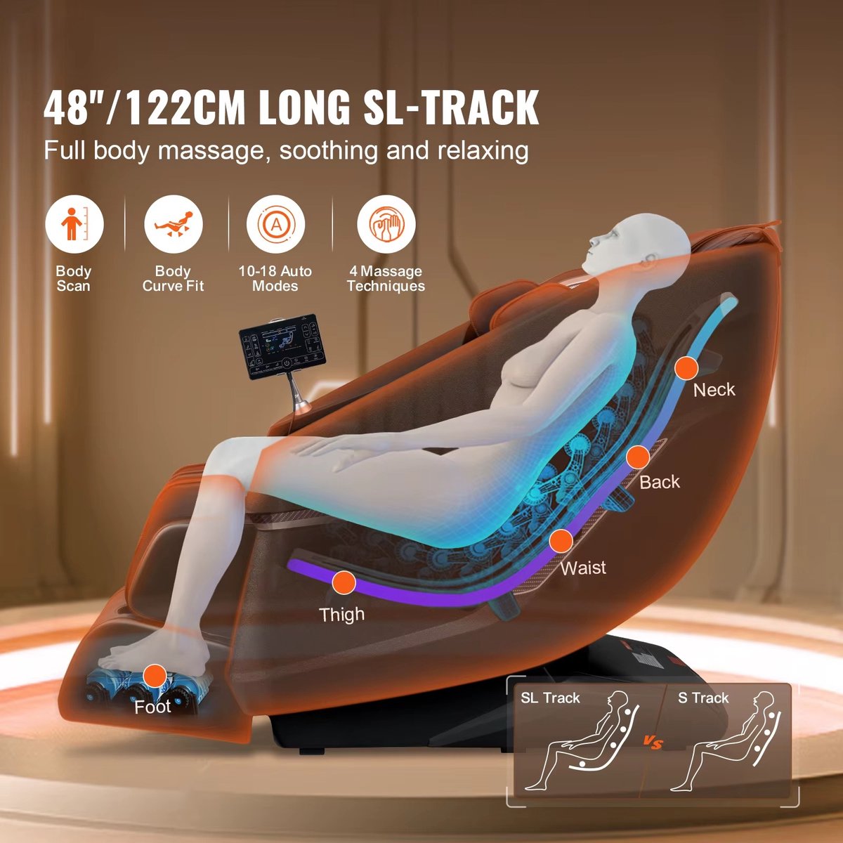 Aafinity Massagestoel Elektrisch – Massage Stoel voor het Hele Lichaam – Zero Gravity Recliner met 3D Shiatsu, Verwarming, Bluetooth, Voetroller en Automatische Programma’s – foto 4