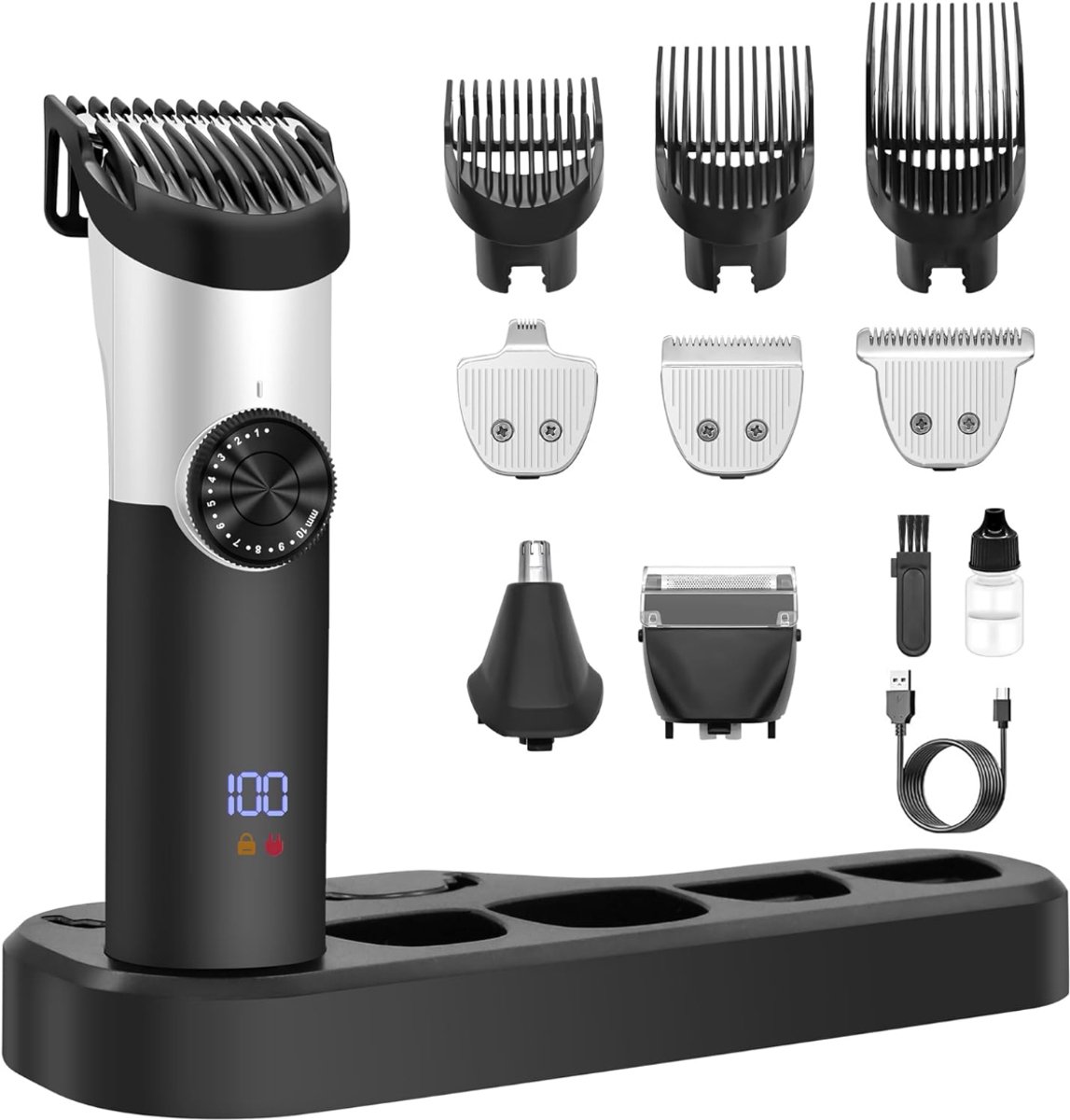 longziming -Multifunctionele elektrische tondeuse voor heren met LCD-display – Haartrimmer & precisiescheerapparaat – Geschikt voor thuisgebruik, baard, haar & detailstyling