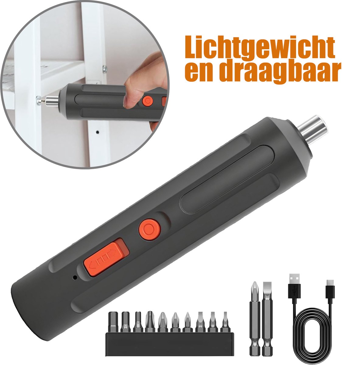 Twist Oplaadbare 5V Schroevendraaier met Draaibare Kop, Koppelinstelling, USB-C Oplaadkabel