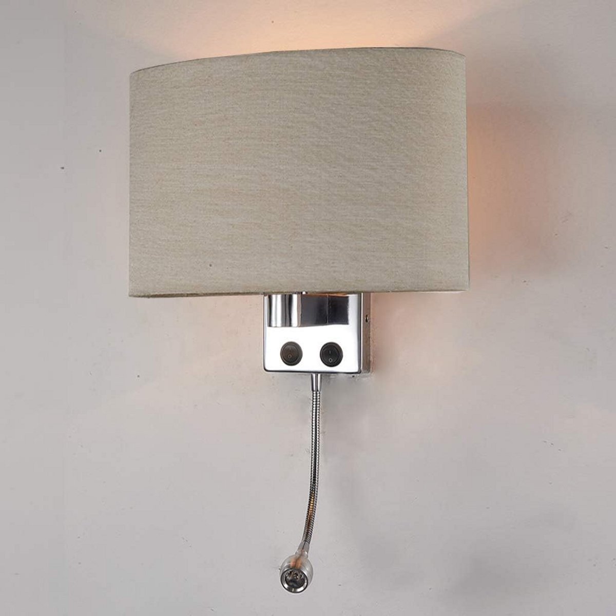 Wandlamp met Flexibele Zwanenhals en Stoffen Lampenkap - 360° Flexibel - E27 - voor Woonkamer, Slaapkamer, Studiekamer - Beige