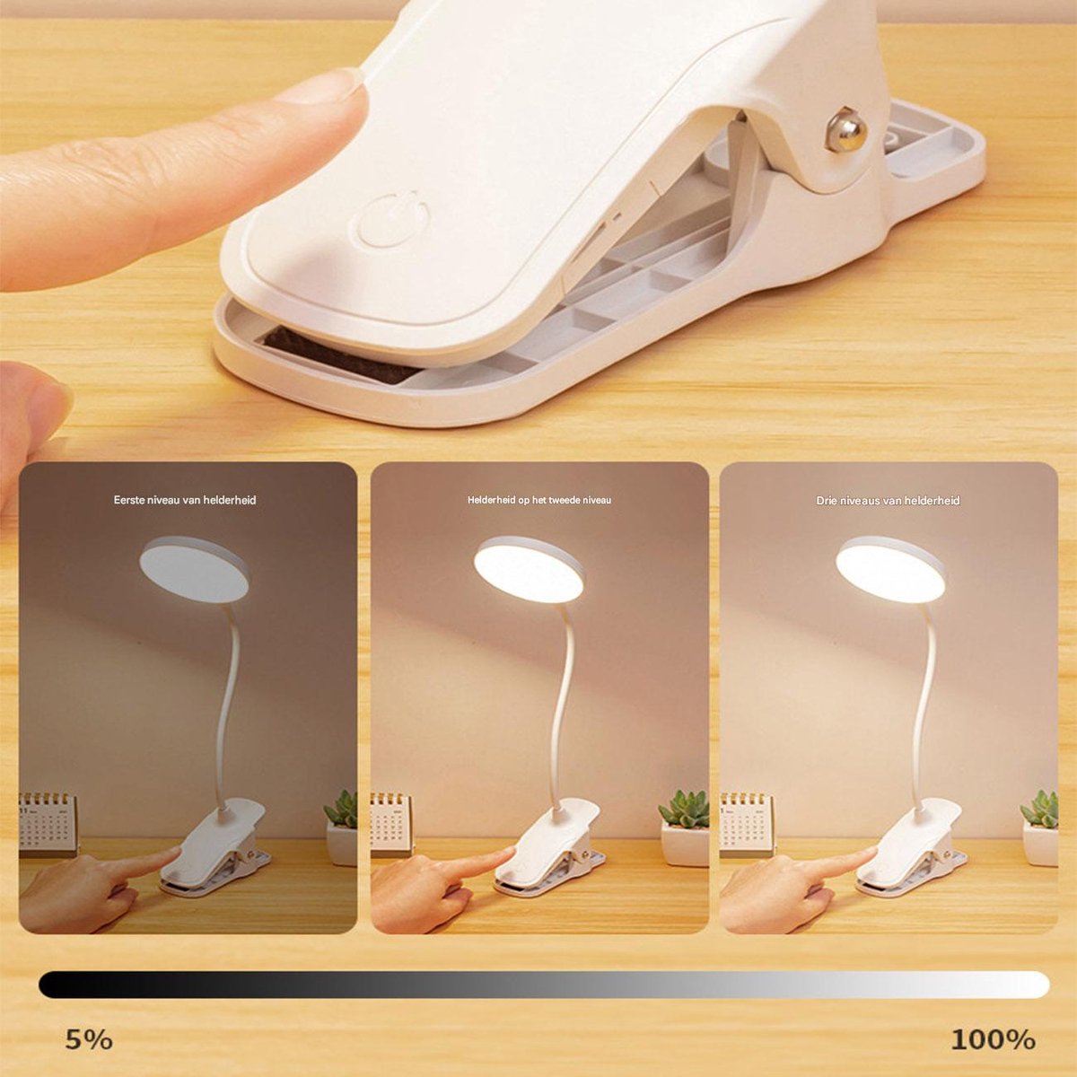 LED Leeslamp met Klem -Boeklampje - Klemlamp- USB Oplaadbaar - Flexibel -3 Lichtstanden - Voor Boek, Bed, Bureau — cadeau in Gadgets - foto 6