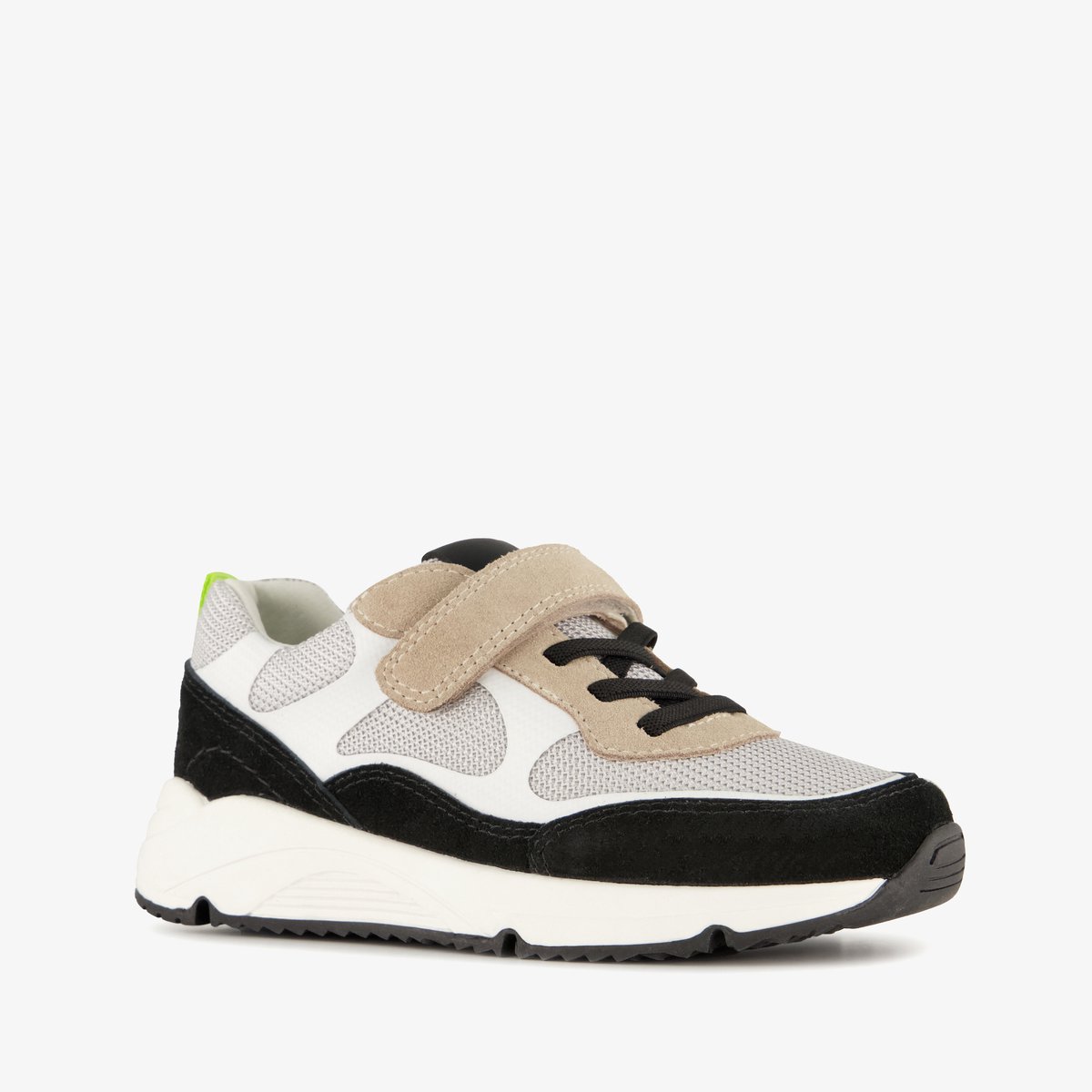 Stap suède jongens sneakers beige zwart - Maat 26 - Echt leer