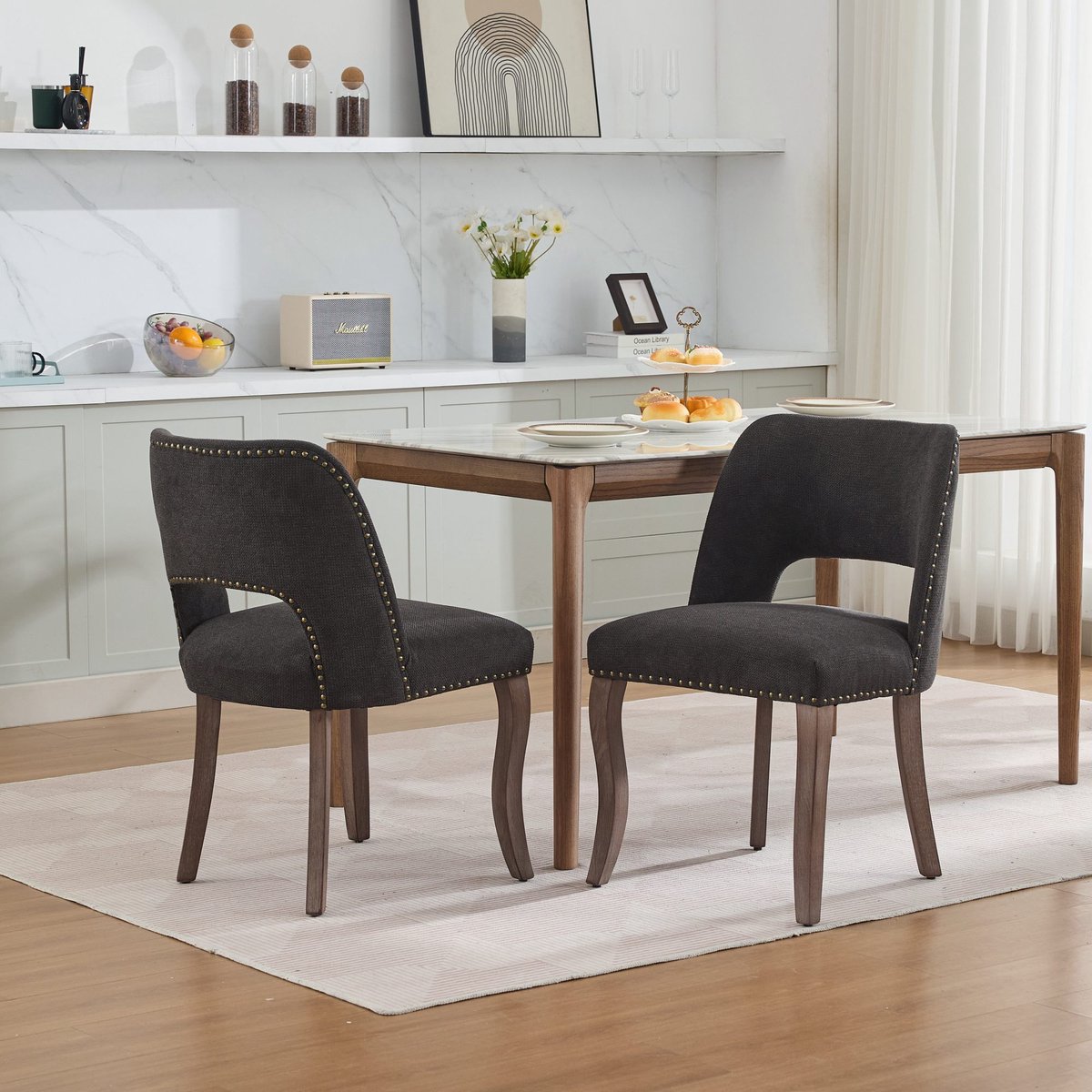 Clruro Eetkamerstoelen - Set van 2 - Modern Farmhouse - Comfortabele Zitting - Hout en Stof - Zwart