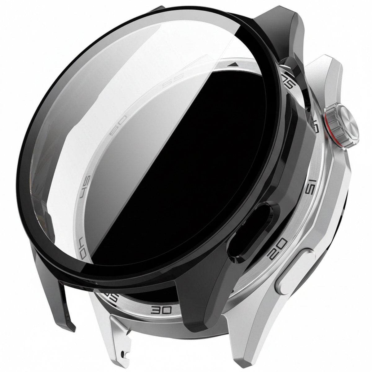 Watch case screenprotector - geschikt voor Huawei Watch GT6 46mm - hoesje - gehard glas - GT 6 46mm - volledige bescherming - zwart