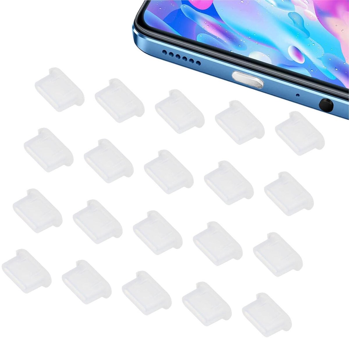 20 stuks - Siliconen stofpluggen - Siliconen beschermkapjes - Stofkapjes - USB-C stofkapjes - Dust Plugs - Type-C Siliconen stofpluggen - Poort stofdichte plug - voor mobiele telefoons en tablets met een Type-C-interface - transparant