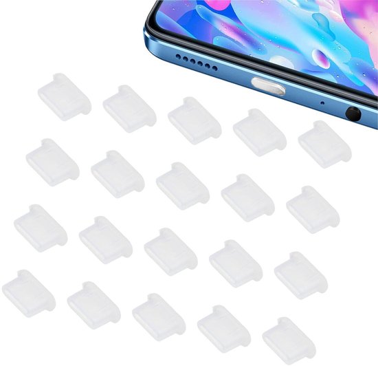 20 stuks - Siliconen stofpluggen - Siliconen beschermkapjes - Stofkapjes - USB-C stofkapjes - Dust Plugs - Type-C Siliconen stofpluggen - Poort stofdichte plug - voor mobiele telefoons en tablets met een Type-C-interface - transparant