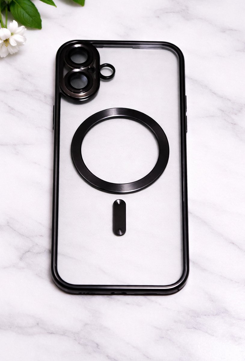 Telefoonhoesje voor iPhone 16 Plus met MagSafe - Zwart -Transparant - Case - Cover - Hoesje - Black - Backcover