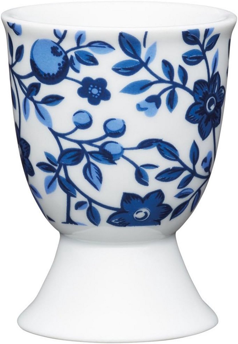 Set van 4 Porseleinen Eierdopjes met Bloemenprint in Blauw