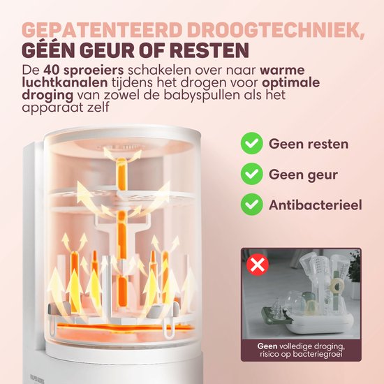 Vulpes Goods® Babycare - Baby Bottle Washer Pro - Automatische Baby Flessenwasser, Sterilisator & Droger - Elektrische Babyfles Reiniger - 360° Turbo‑jets, Glazen Design, BPA‑vrij - Ook voor borstkolfonderdelen - Incl 60 Reinigingstabletten van Vulpes Goods® — afbeelding 5