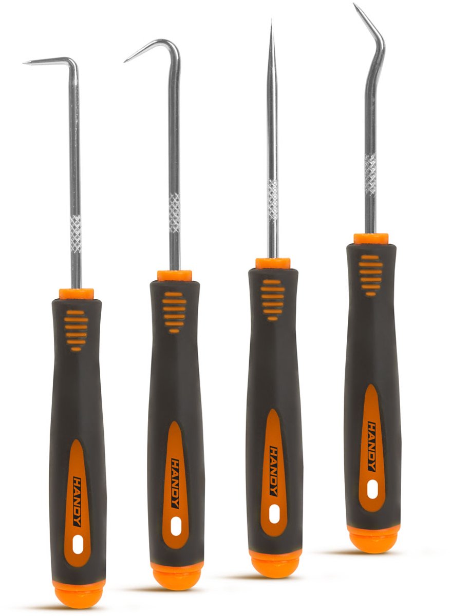 Mini Pick- & Haakset – 4-Delige Precisie Haakgereedschap Set Met Rechte, Volle, 45° En 90° Haken – Voor Verwijderen Van O-Ringen, Borgpennen, Veren En Afdichtingen – Ergonomische Antislip Handgreep Voor Montage En Reparatie [10747B]