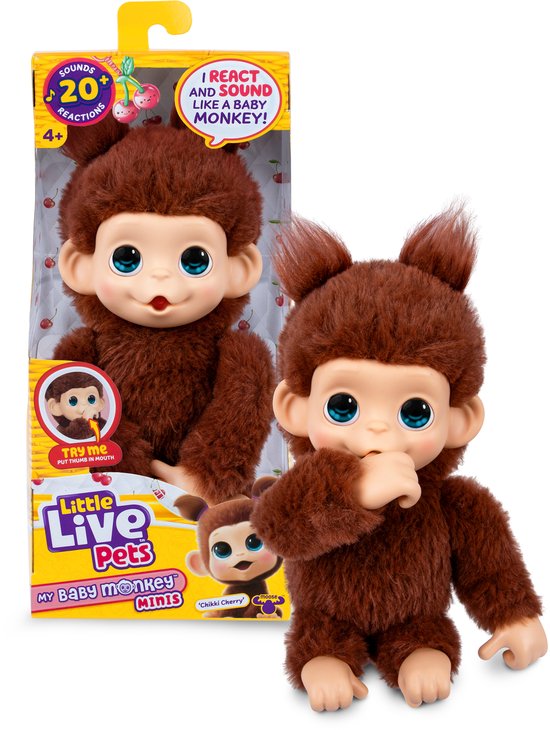 Little Live Pets - My Baby Monkey minis 'Chikki Cherry' baby-aapje - Interactieve pluchen knuffel