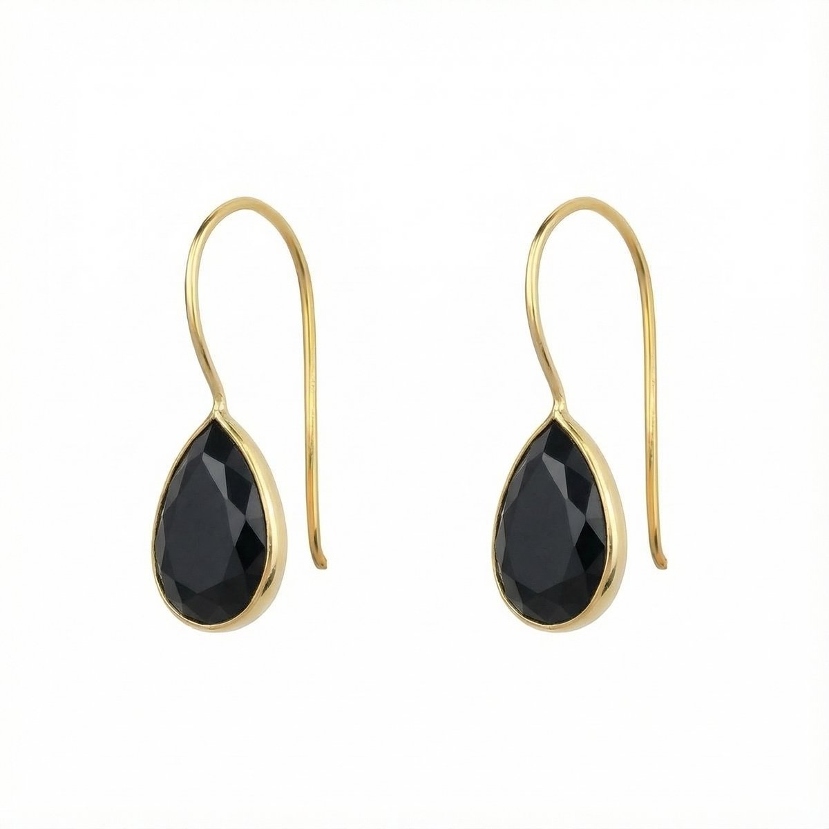 Dames Oorbellen Goudkleurig Zwarte Onyx Druppel (14K Gold Plated) | cadeau dames