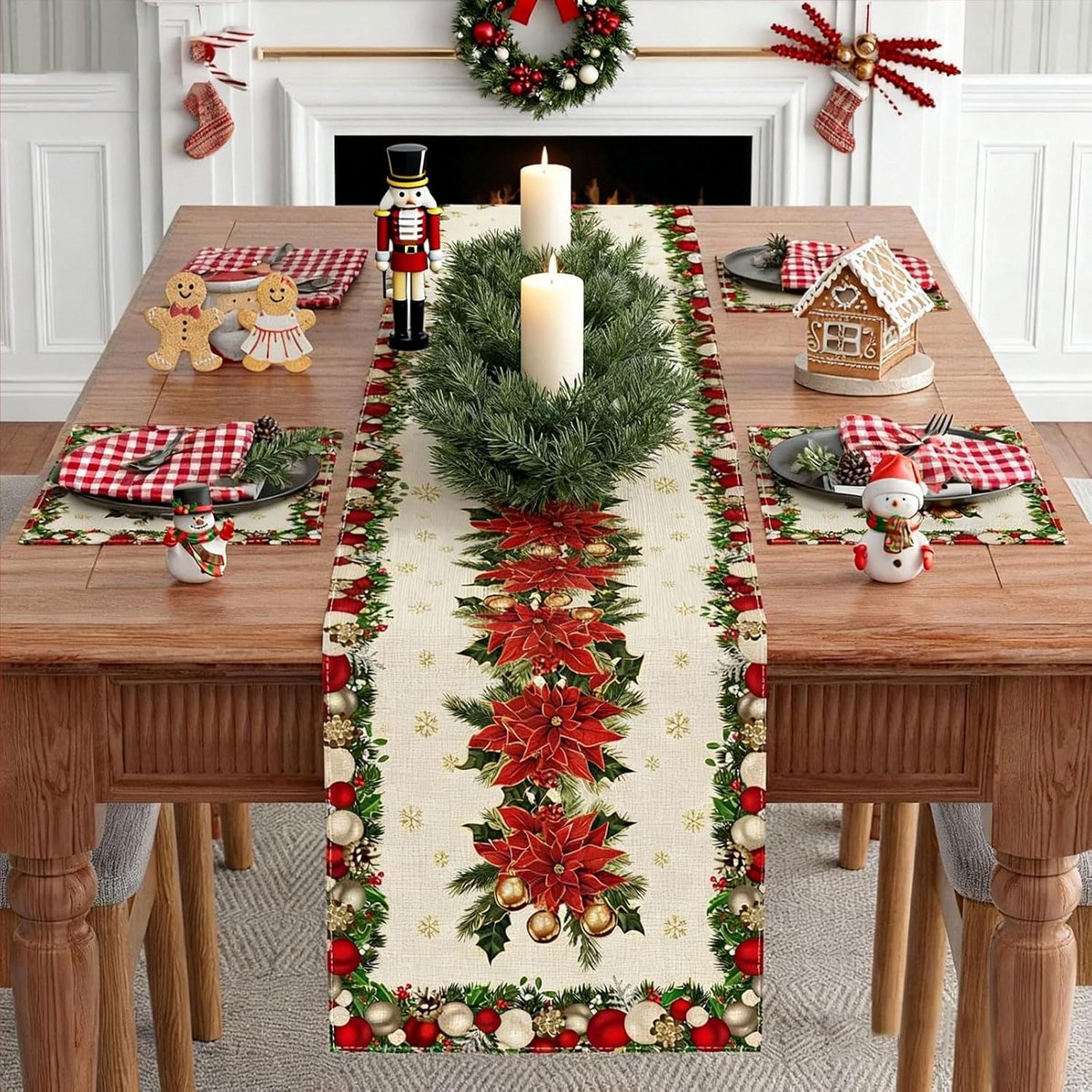 Kerst Tableau 33x183 cm - Kerstdecoratie voor Tafel - Kersttafel Decoratie binnen