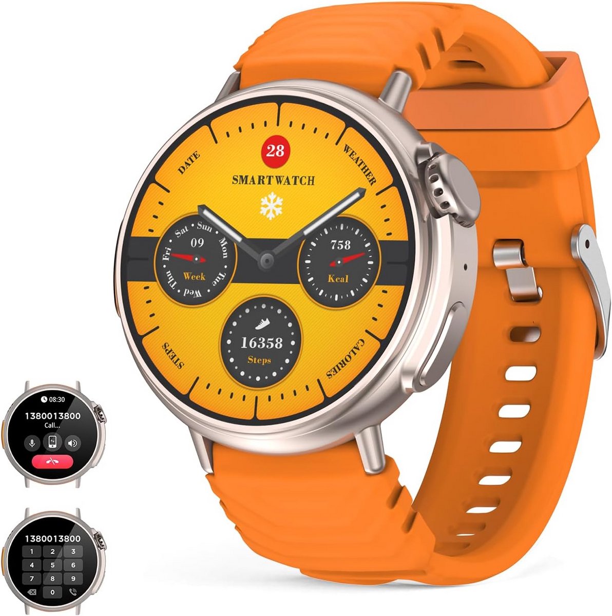 Ronde Smartwatch met HD Display, 120 Sportmodi, Gezondheidstracker, Muziekspeler en Waterdichte Design voor Android en iOS