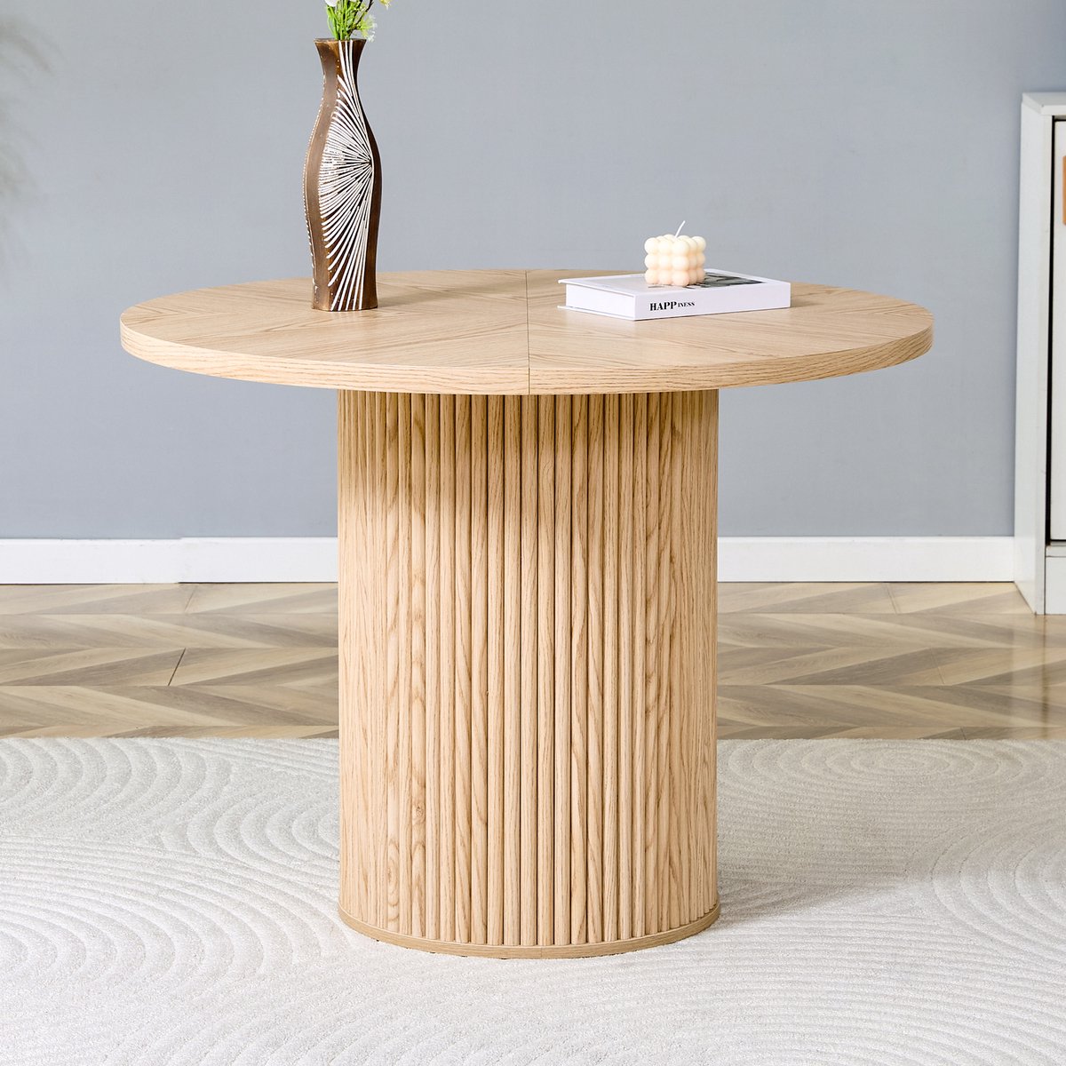 PHOEBE CAT Eettafel - Rond - Diameter 100 cm - Houtnerf - MDF - Opbergruimte - Natuurlijke