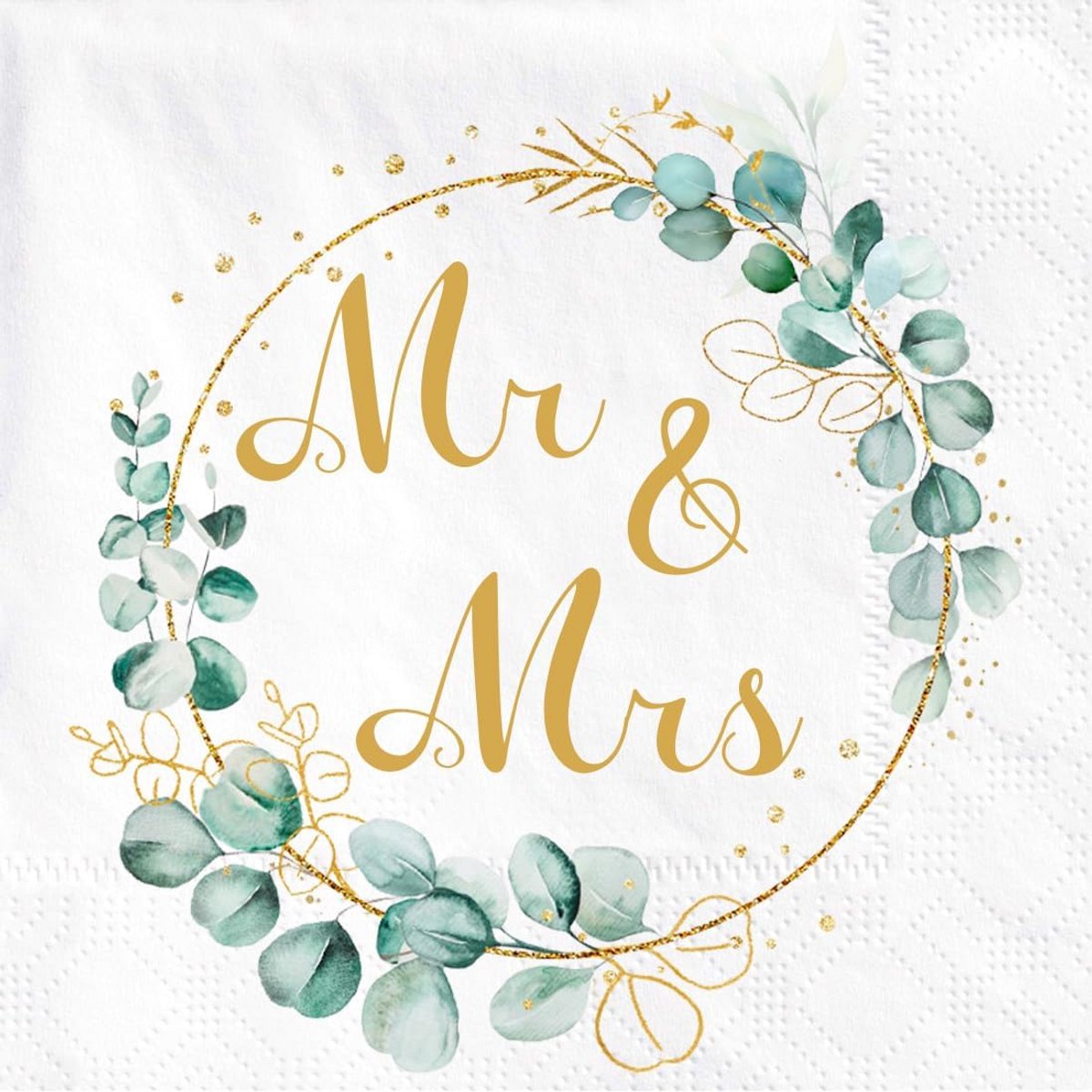 40 Saliegroene Papieren Servetten Bruiloft Eucalyptus Mr & Mrs Tafeldecoratie