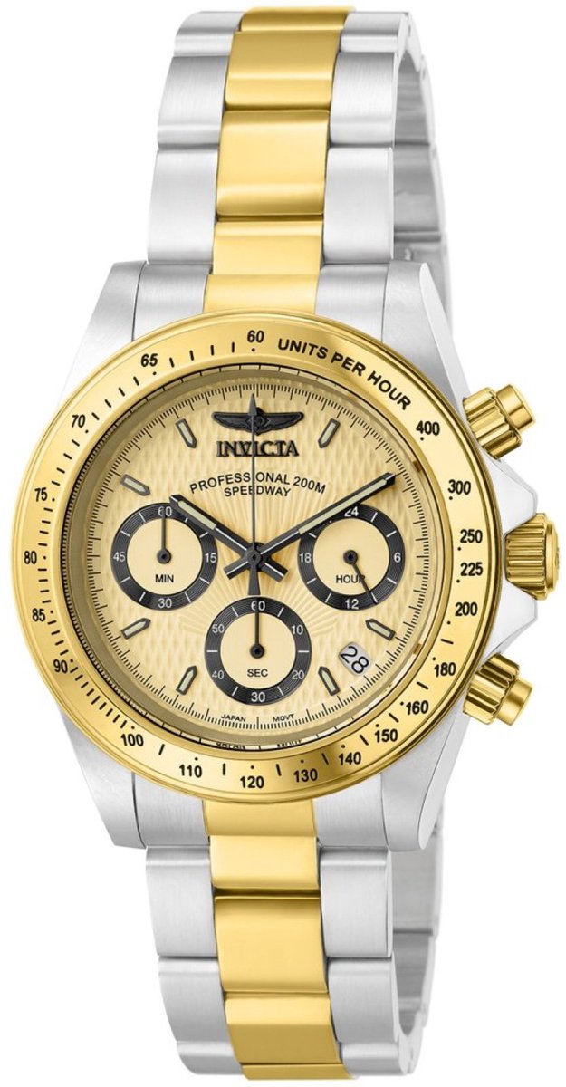 Invicta Speedway 14930 Horloge - Waterdicht - Analoog - Quartz Uurwerk - Roestvrij Staal met gouden Wijzerplaat - 39mm