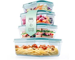 GOURMETmaxx Klick-it glazen bewaardozen set 4 stuks – deksels met siliconen afdichting en 4-weg kliksluiting – vaatwasser-, magnetron- en vriezerbestendig