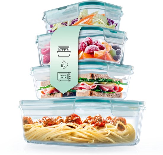 GOURMETmaxx Boîtes de rangement en verre Klick-it, lot de 4 bocaux avec couvercles | passe au lave-vaisselle, au micro-ondes et au congélateur, couvercles avec joint en silicone et fermeture à pression à 4 positions transparent