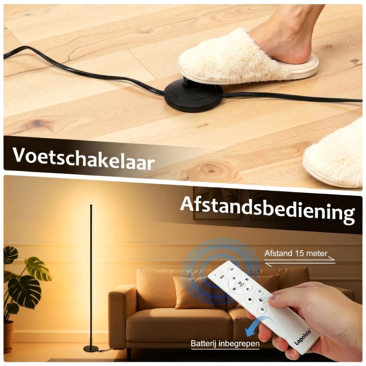 Lopoleis LED vloerlamp dimbaar en 350° draaibaar thumbnail 5