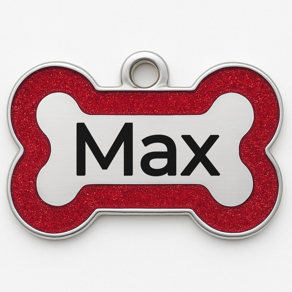 Hondenpenning inclusief graveren - Glitter Rood - Gepersonaliseerd met naam en telefoonnummer - 4cm x 2.5cm - Halsband hond - Hondenriem - Sleutelhanger