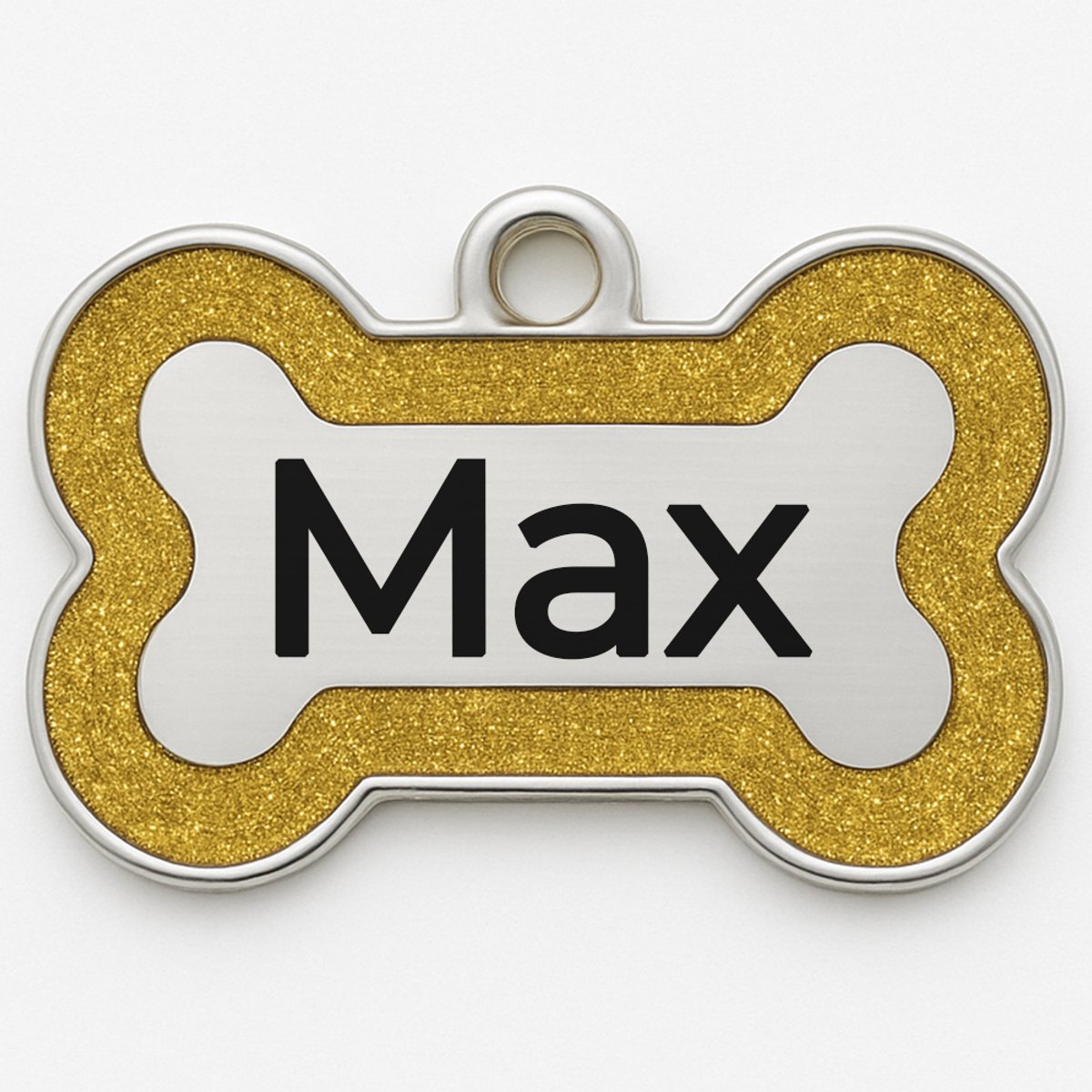 Hondenpenning inclusief graveren - Glitter Geel - Gepersonaliseerd met naam en telefoonnummer - 4cm x 2.5cm - Halsband hond - Hondenriem - Sleutelhanger