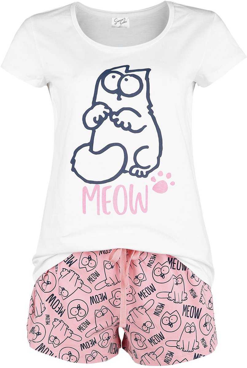 Simon's cat Meow Pyjama wit-roze Katoen wit;roze