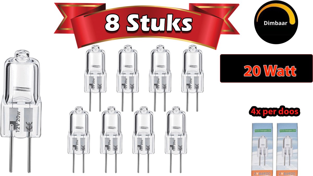 G4 halogeenlampjes 20 watt dimbaar ( 8 stuks)