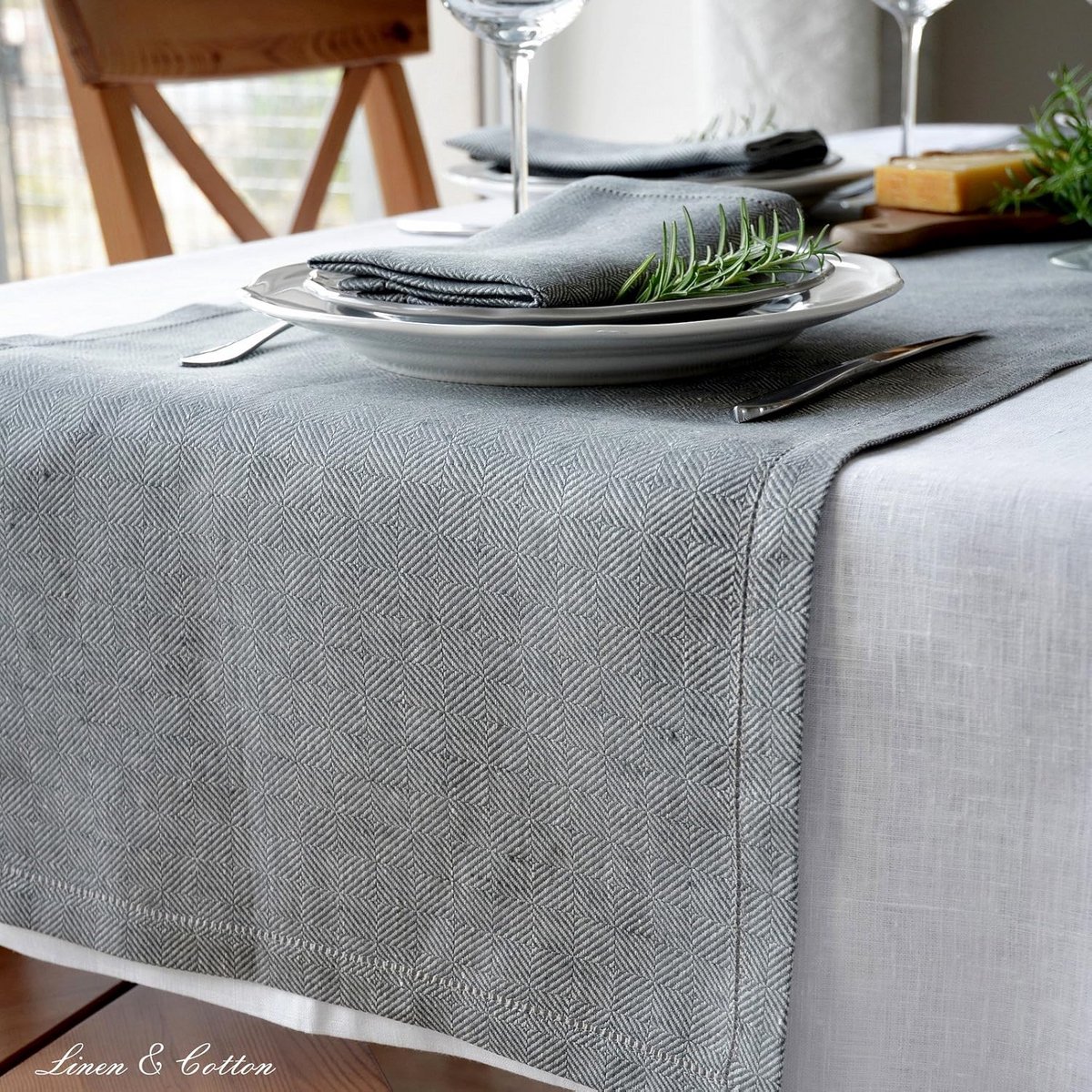 Set van 2 Linnen Tafelmatten 30x44 cm - Geel Rechthoekig Scandi Stijl