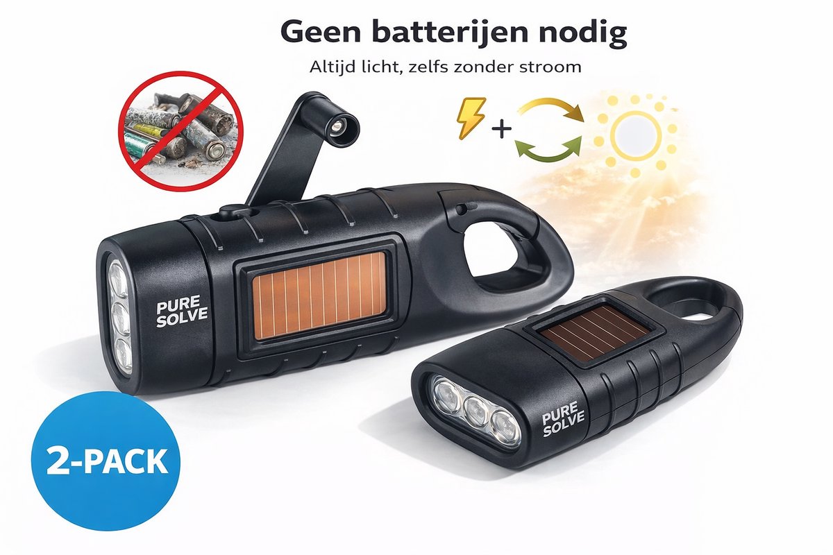 Opwindbare LED Zaklamp met Dynamo 2 stuks – Handmatig Oplaadbaar Zonder Batterij – Noodpakket & Camping