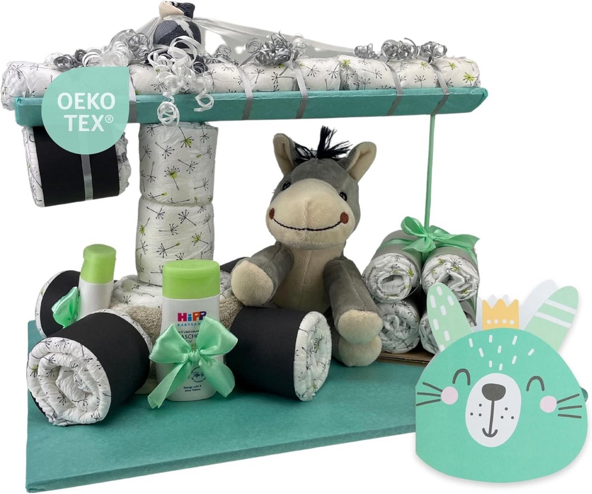 Luiertaart Bouwplaats Kraan met Knuffelige Kuddedoek - Neutraal Geboortecadeau voor Jongens & Meisjes