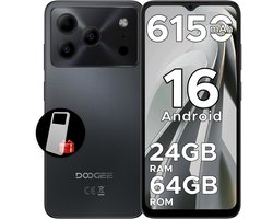DOOGEE Note 56 - Smartphones - 24G RAM + 64G ROM (2TB/TF) - Android 16- 6150mAh - 6,56 inch + 90Hz - 4G Dual SIM - Face ID - GPS - 3,5mm Koptelefoonaansluiting - Zwart
